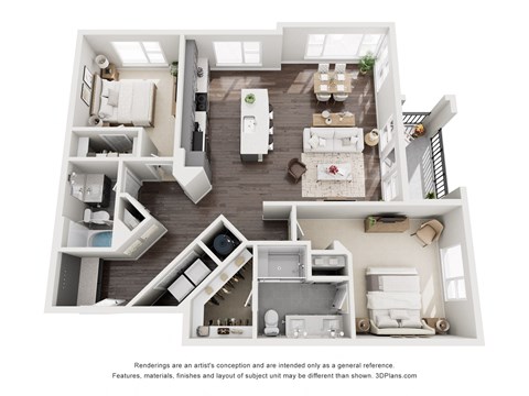 Floor plan for 2 beds, 2 baths, 1280 sqft